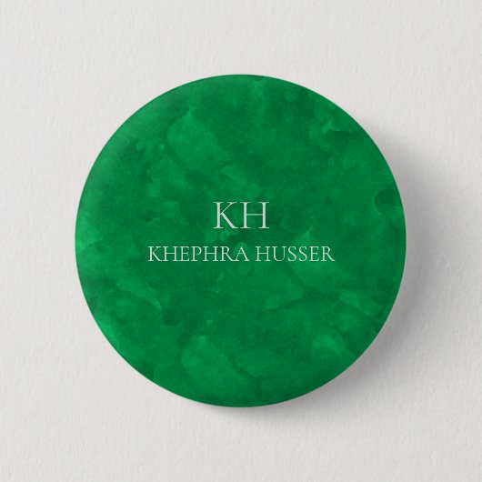 Badge Rond 5 Cm Monogramme d'aquarelle vert (Devant)