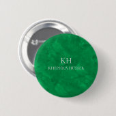 Badge Rond 5 Cm Monogramme d'aquarelle vert (Devant & derrière)