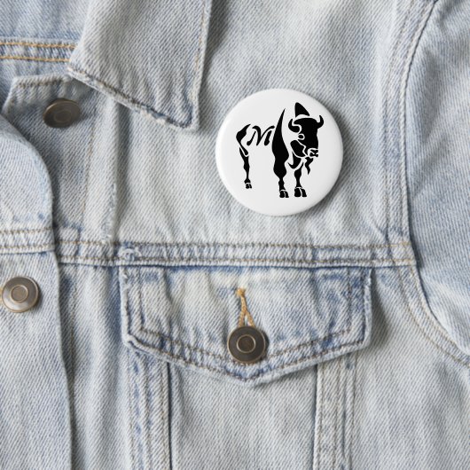 Badge Rond 5 Cm Monogramme de buffle noir Silhouette (En situation)