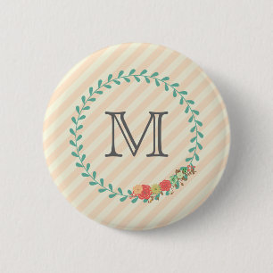 Badge Rond 5 Cm monogramme de couronne florale décoratif rose cora