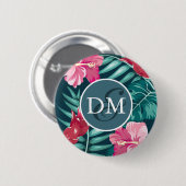 Badge Rond 5 Cm Monogramme de fleurs d'été exotiques (Devant & derrière)