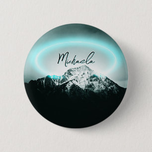 Badge Rond 5 Cm Monogramme de lumière de néon bleu mystérieux de m