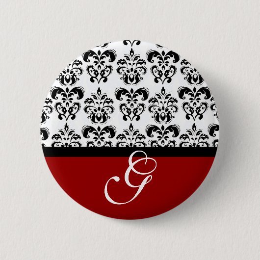 BADGE ROND 5 CM MONOGRAMME DE MARIAGE DAMASSÉ BLANC ROUGE (Devant)