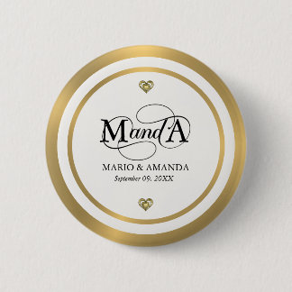 Badge Rond 5 Cm Monogramme de mariage personnalisé or blanc