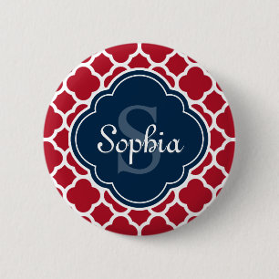 Badge Rond 5 Cm Monogramme de marine Motif en treillis rouge