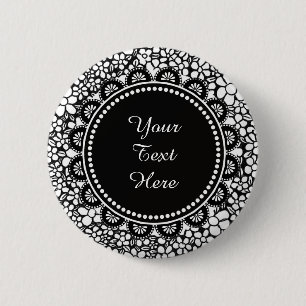 Badge Rond 5 Cm Monogramme de motif de fleur noir et blanc dessiné