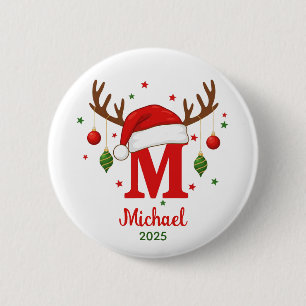 Badge Rond 5 Cm Monogramme de Noël personnalisé Chapeau de Père No