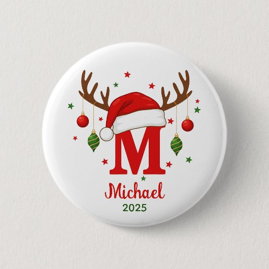 Badge Rond 5 Cm Monogramme de Noël personnalisé Chapeau de Père No (Devant)