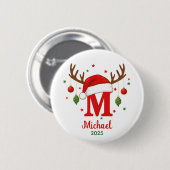 Badge Rond 5 Cm Monogramme de Noël personnalisé Chapeau de Père No (Devant & derrière)