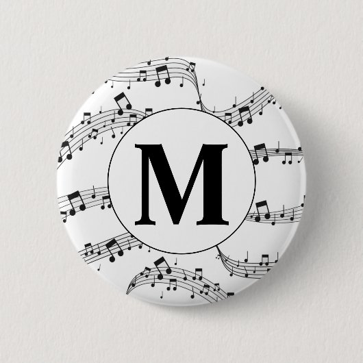 Badge Rond 5 Cm Monogramme de note de musique noire et blanche (Devant)