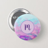 Badge Rond 5 Cm Monogramme de nuages roses mignons (Devant & derrière)