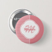 Badge Rond 5 Cm Monogramme de pied de lit rose clair avec nom (Devant & derrière)