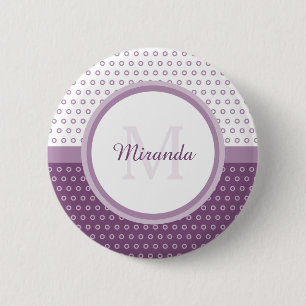 Badge Rond 5 Cm Monogramme de Pois mod violet et blanc avec nom