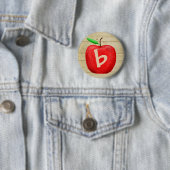 Badge Rond 5 Cm Monogramme de pomme rouge (En situation)