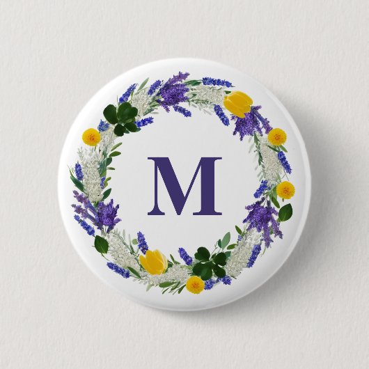 Badge Rond 5 Cm Monogramme de prairie - Lavande personnalisée (Devant)