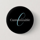 Badge Rond 5 Cm Monogramme de script cursif éditable Noir Bleu Bla (Devant)