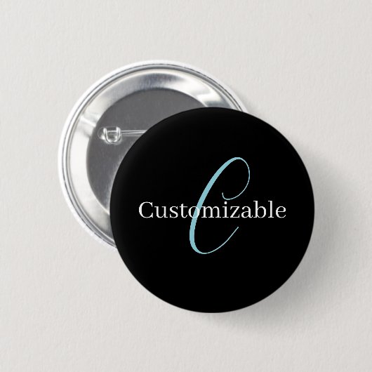 Badge Rond 5 Cm Monogramme de script cursif éditable Noir Bleu Bla (Devant & derrière)