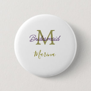 Badge Rond 5 Cm monogramme de tribu de mariée simple en or p