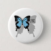 Badge Rond 5 Cm Monogramme d'ombre à papillon bleu (Devant)