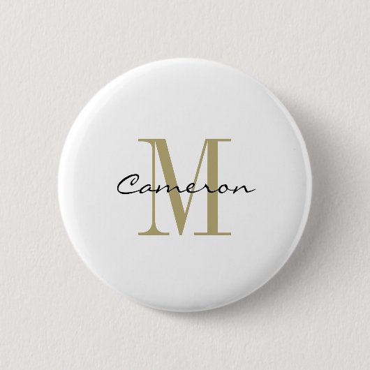 Badge Rond 5 Cm Monogramme d'or initial et nom personnalisé (Devant)