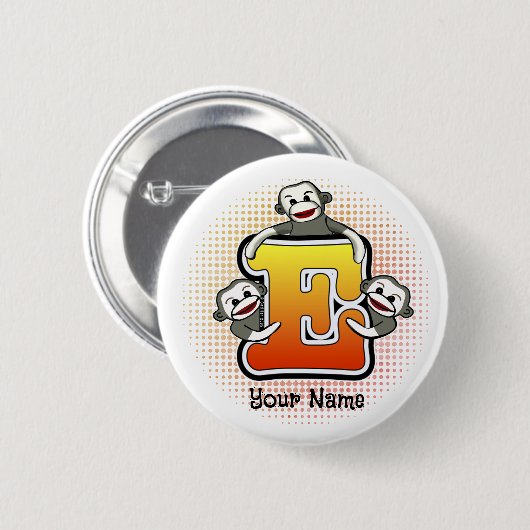 Badge Rond 5 Cm Monogramme E Sock Monkey (Devant & derrière)