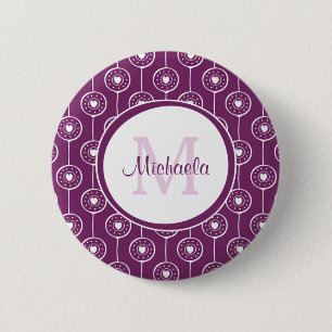Badge Rond 5 Cm Monogramme élégant au coeur violet et blanc avec n