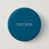 Badge Rond 5 Cm Monogramme élégant | Bleu océan (Devant)