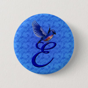 Badge Rond 5 Cm Monogramme élégant de Bluebird initial E