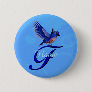 Badge Rond 5 Cm Monogramme élégant initial F personnalisé Bluebird
