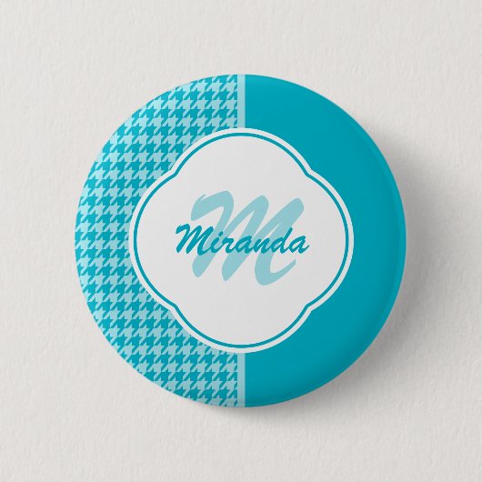 Badge Rond 5 Cm Monogramme et nom du pied de muscade turquoise mod (Devant)