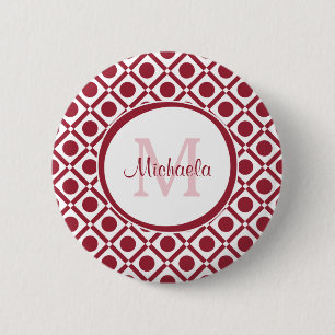 Badge Rond 5 Cm Monogramme et nom géométrique rouge et blanc moder