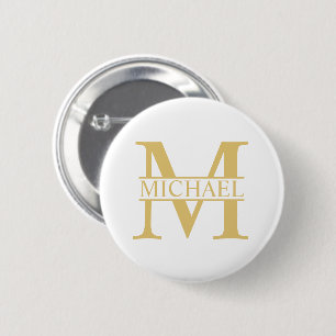 Badge Rond 5 Cm Monogramme et nom personnalisé blanc et or