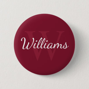 Badge Rond 5 Cm Monogramme et nom personnalisé Bourgogne rouge