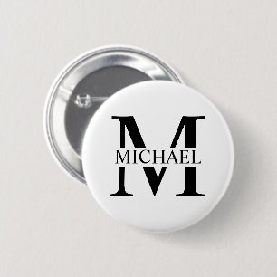 Badge Rond 5 Cm Monogramme et nom personnalisés blancs