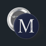 Badge Rond 5 Cm Monogramme et nom personnalisés bleu marine<br><div class="desc">Monogramme personnalisé et cadeau de nom caractéristiques monogramme personnalisé et nom dans le style de police serif classique.</div>