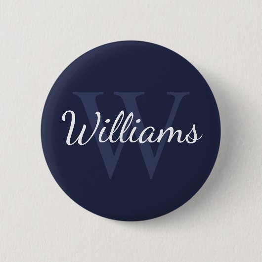 Badge Rond 5 Cm Monogramme et nom personnalisés Marine Blue (Devant)