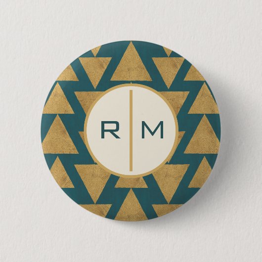 Badge Rond 5 Cm Monogramme| Extérieur Geo Step| Pat Turquoise Gold (Devant)