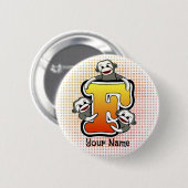Badge Rond 5 Cm Monogramme F Sock Monkey (Devant & derrière)