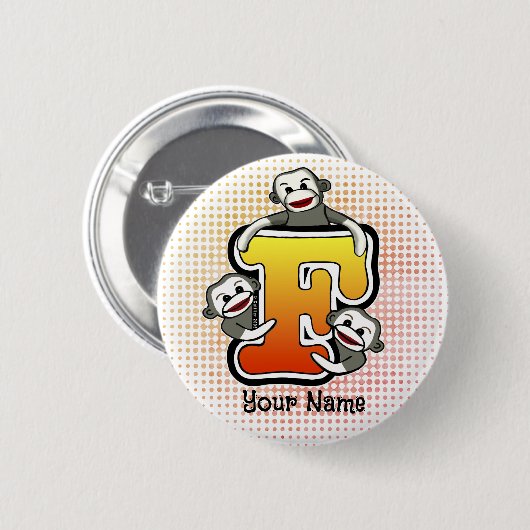 Badge Rond 5 Cm Monogramme F Sock Monkey (Devant & derrière)
