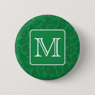 Badge Rond 5 Cm Monogramme fait sur commande. Modèle vert-foncé 