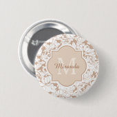 Badge Rond 5 Cm Monogramme Fille Florale Tan Moderne Avec Nom (Devant & derrière)