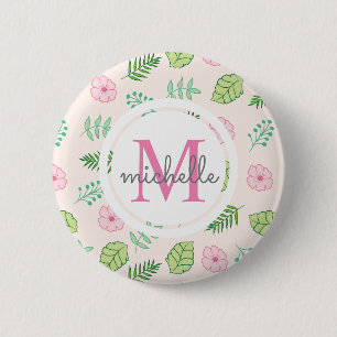 Badge Rond 5 Cm Monogramme floral chic moderne