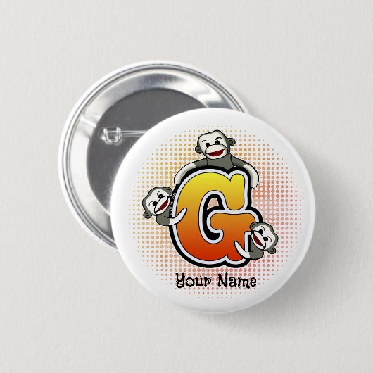 Badge Rond 5 Cm Monogramme G Sock Monkey (Devant & derrière)