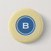 Badge Rond 5 Cm Monogramme géométrique principal grec jaune chic (Devant)
