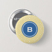 Badge Rond 5 Cm Monogramme géométrique principal grec jaune chic (Devant & derrière)