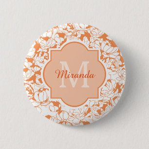 Badge Rond 5 Cm Monogramme Girly floral orange moderne avec le nom