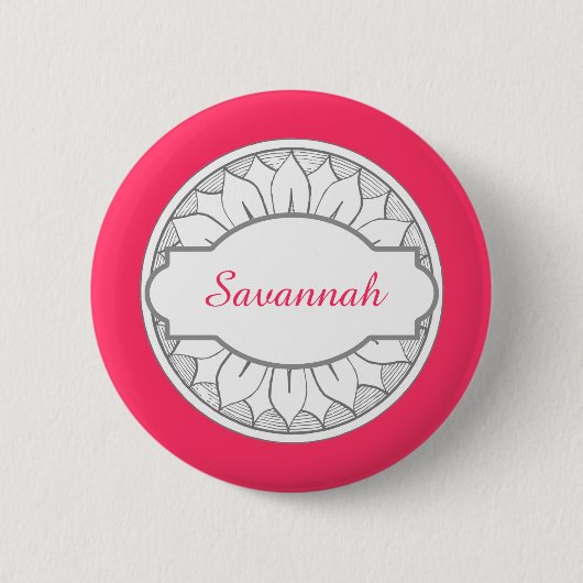 Badge Rond 5 Cm Monogramme Gris et rose moderne Motif de médaillon (Devant)