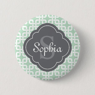 Badge Rond 5 Cm Monogramme gris Motif de la chaîne de Carré de la