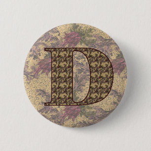 Badge Rond 5 Cm Monogramme Initial D Élégant Bouton Floral