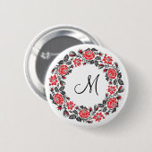 Badge Rond 5 Cm Monogramme initial des roses rouges à point croisé (Devant & derrière)